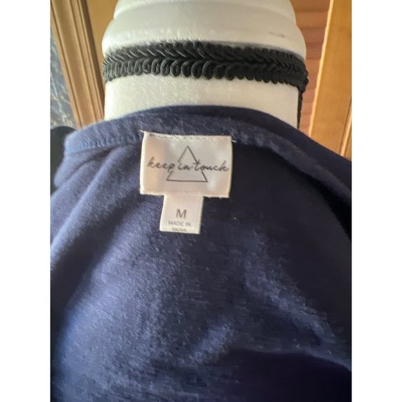 Keep in Touch Womens V Neck Embroidered Ruffled Blouse Top Navy Blue - Size M - Picture 10 of 10